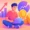 Ilustrasi modern dan minimalis bergaya Gen Z yang menunjukkan seorang anak muda dengan hoodie pink dan laptop ungu duduk di atas grafik panah naik, dikelilingi oleh grafik candlestick hijau, koin Bitcoin oranye, dan batangan emas, menggambarkan konsep investasi digital dan tradisional.